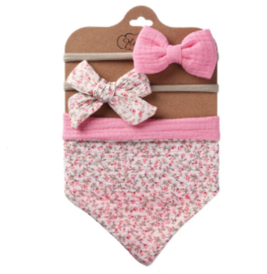 Set de diadema con babero de muselina rosa